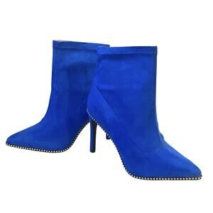 BAR III Womens Blue Beaded Stretch Melanay Pointed Toe Stiletto Booties Size 5 M